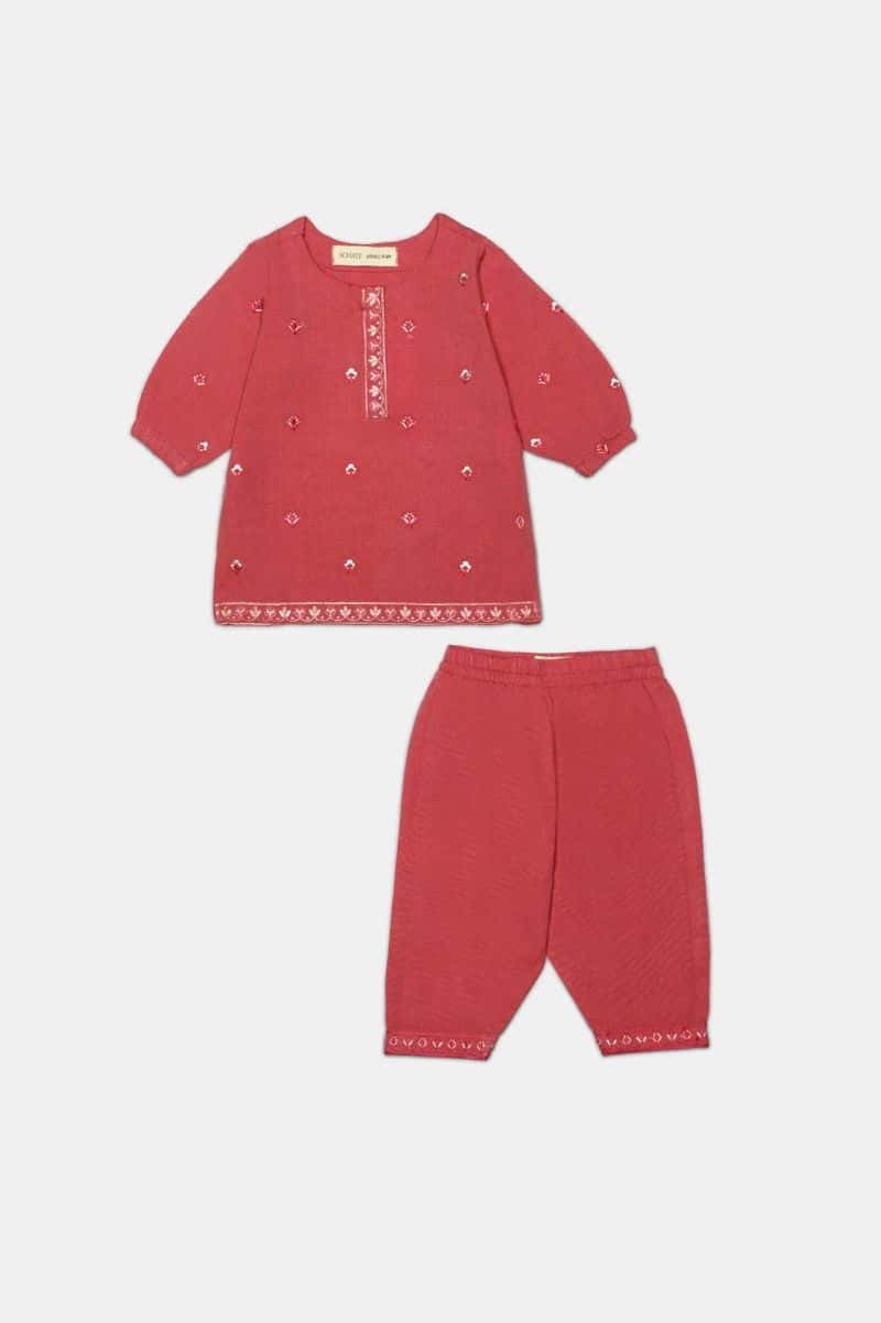 Pink Embroidered Infant 2PC