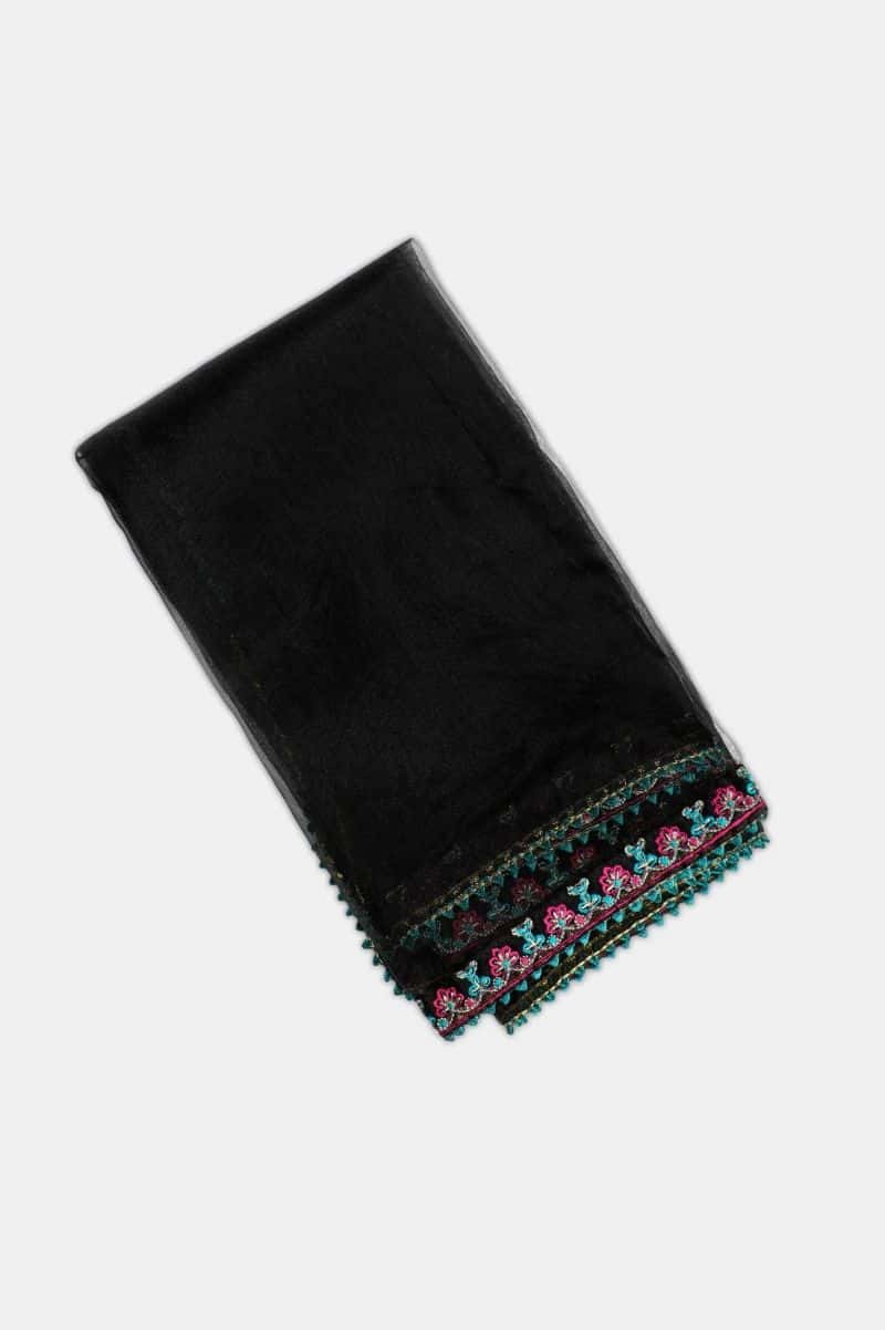 Embroidered Raw Silk-Black Infant 3PC - alternate view