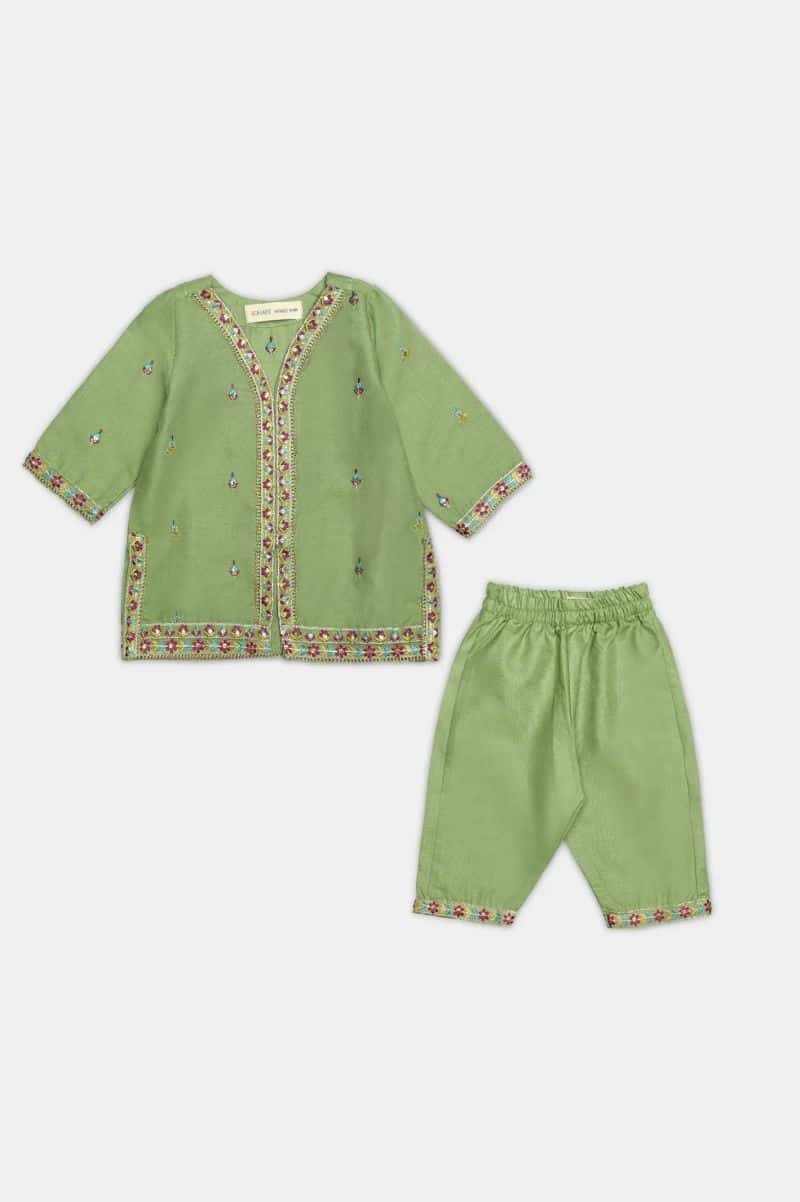 Light Green Embroidered Infant 2PC