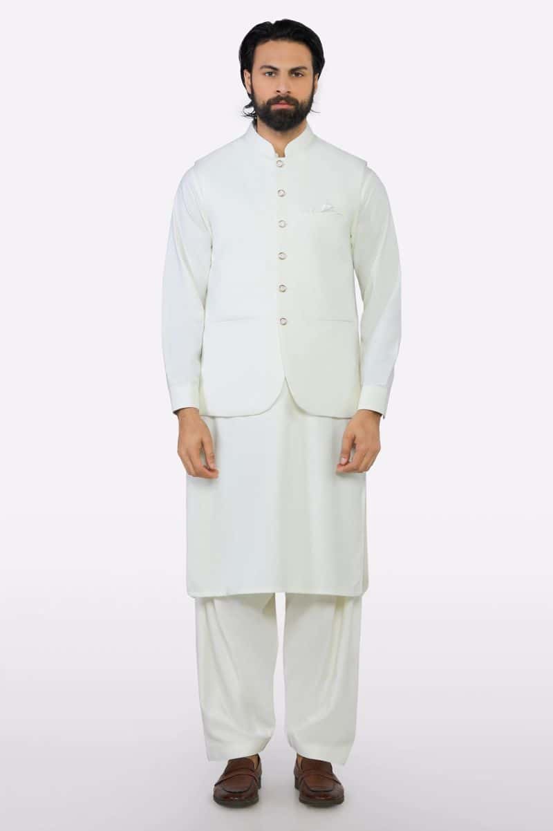 Cream Shalwar Kameez with Waistcoat