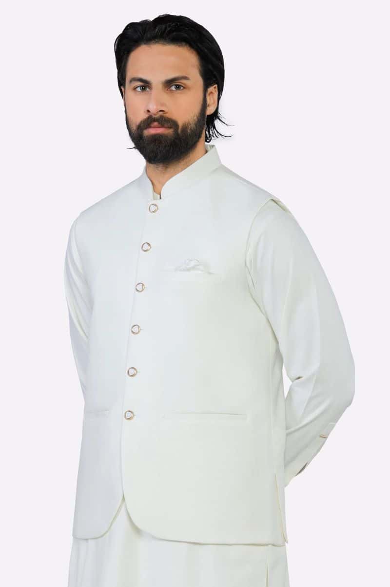 Cream Shalwar Kameez with Waistcoat - alternate view