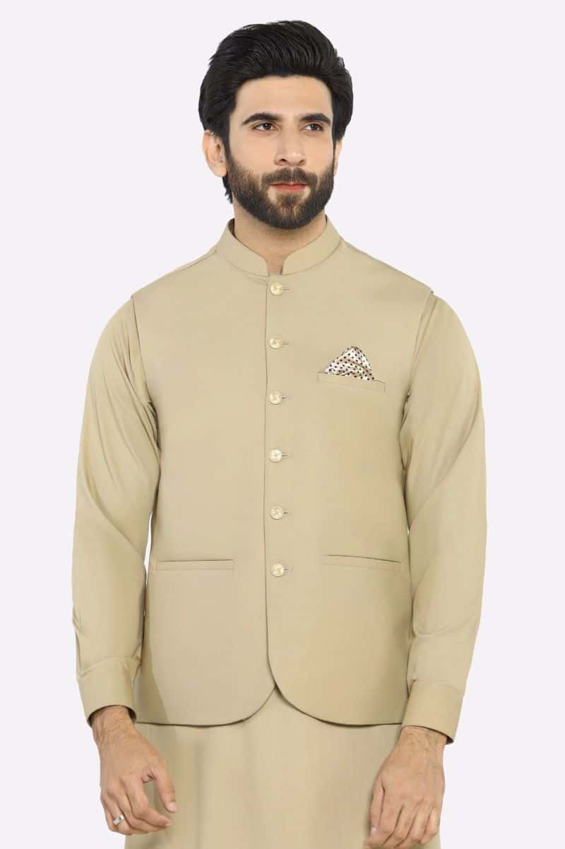 Khaki Shalwar Kameez with Waistcoat - alternate view