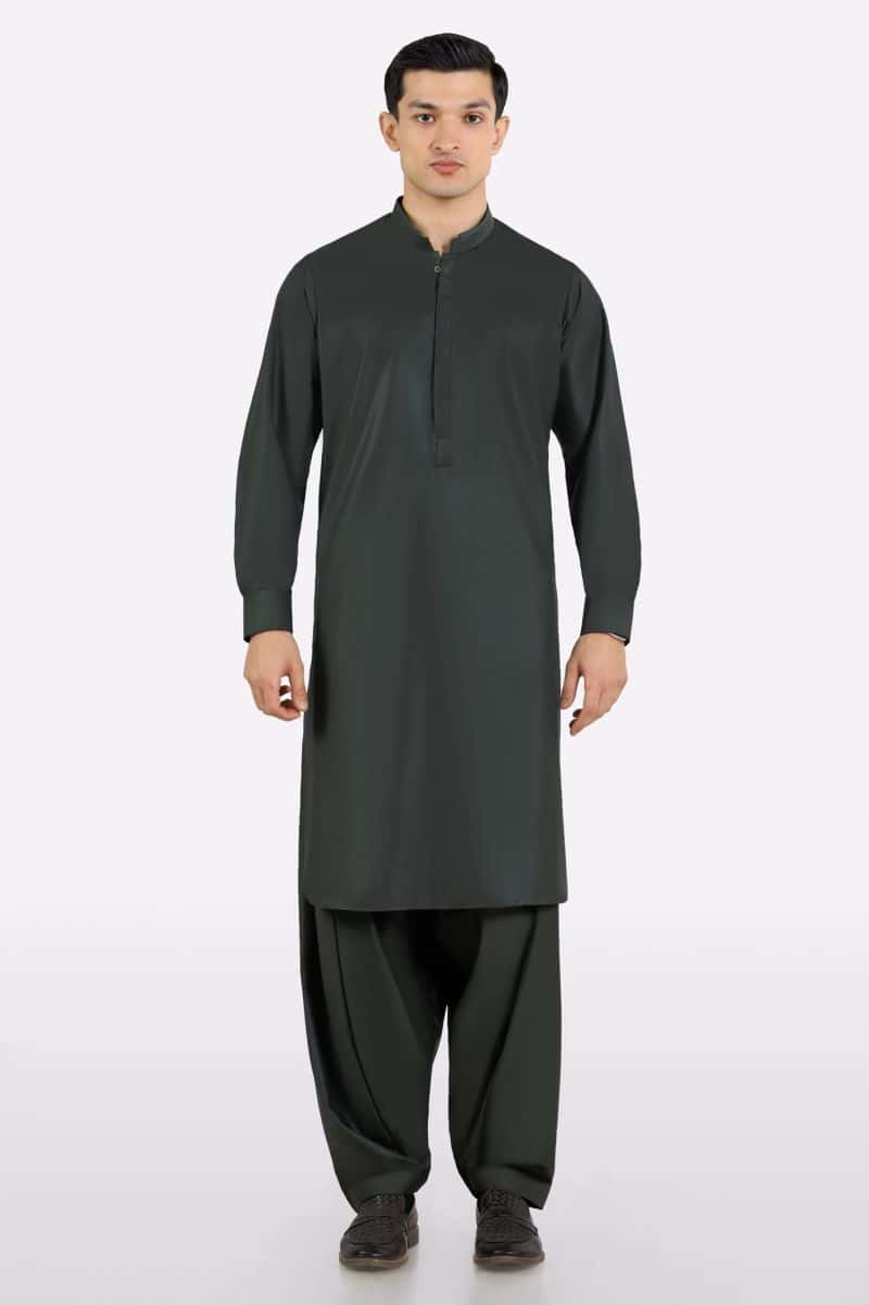 Dark Green Wash & Wear Shalwar Kameez - alternate view