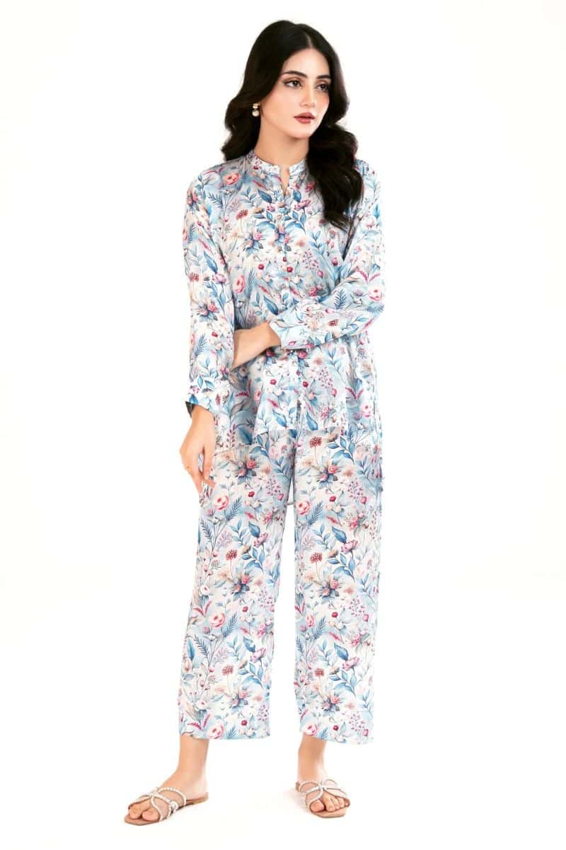 Printed Road Line Silk-Silver 2PC - alternate view