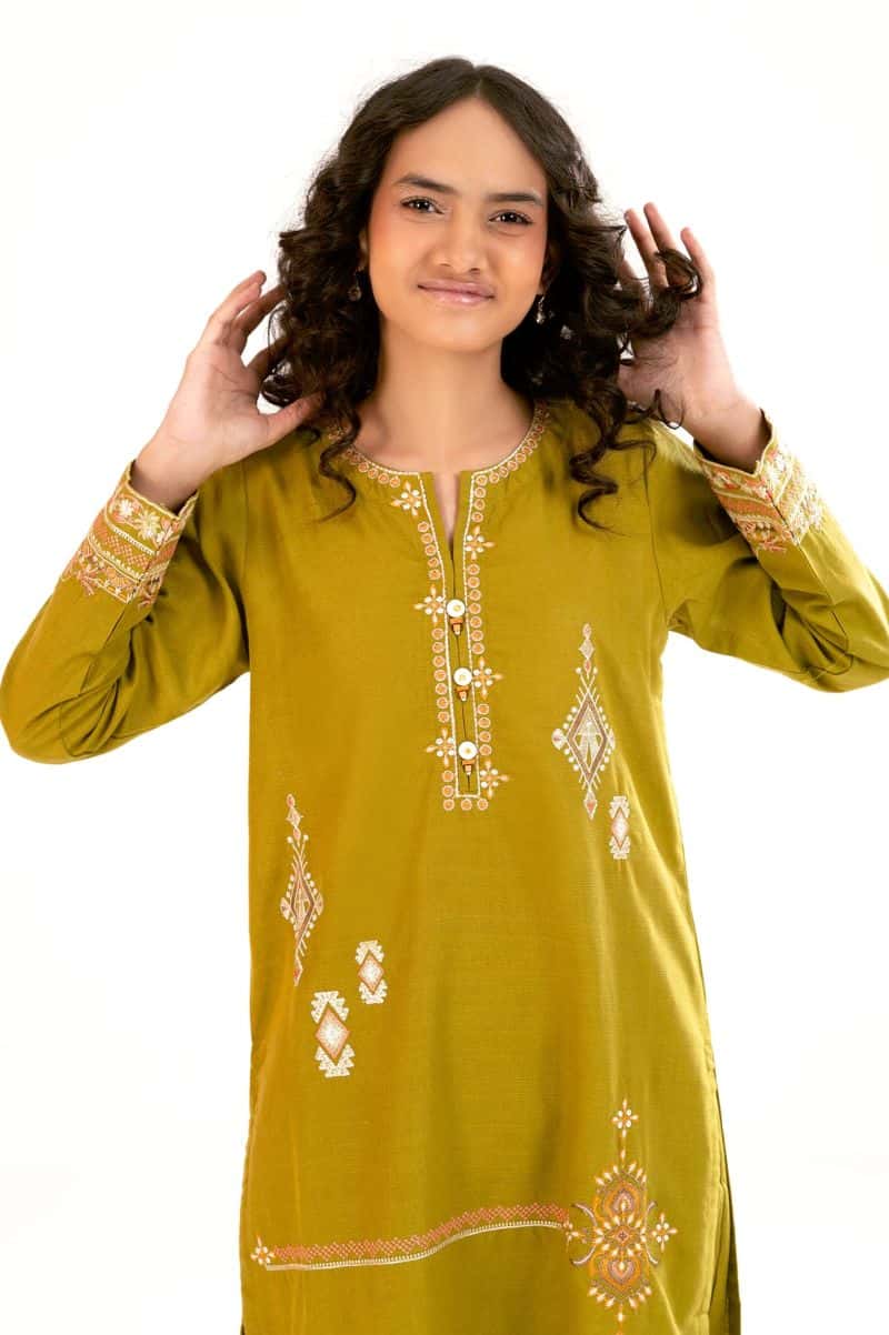 Embroidered Khaddar-Olive Teens 2PC - alternate view