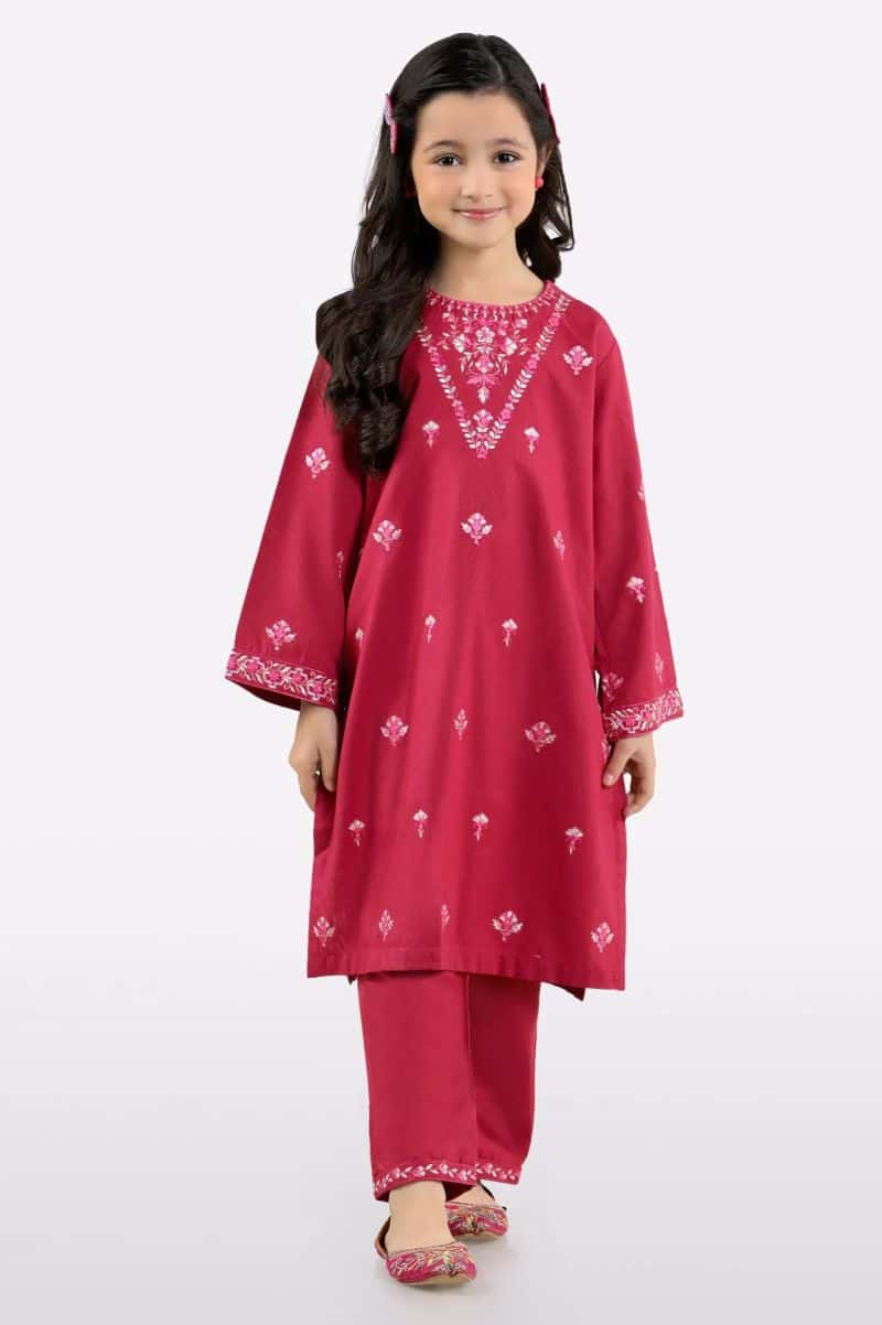 Pink Embroidered Girls 2PC - alternate view