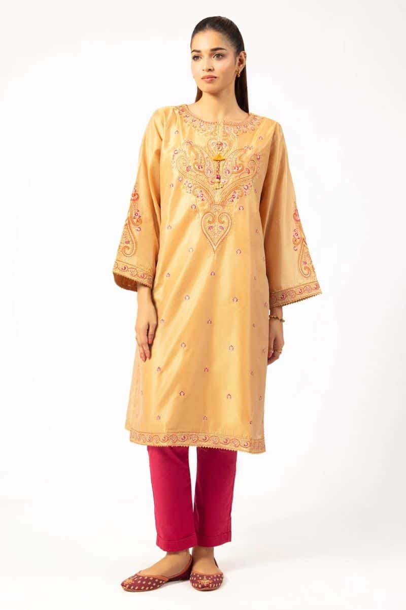 Mustard Embroidered Kurti