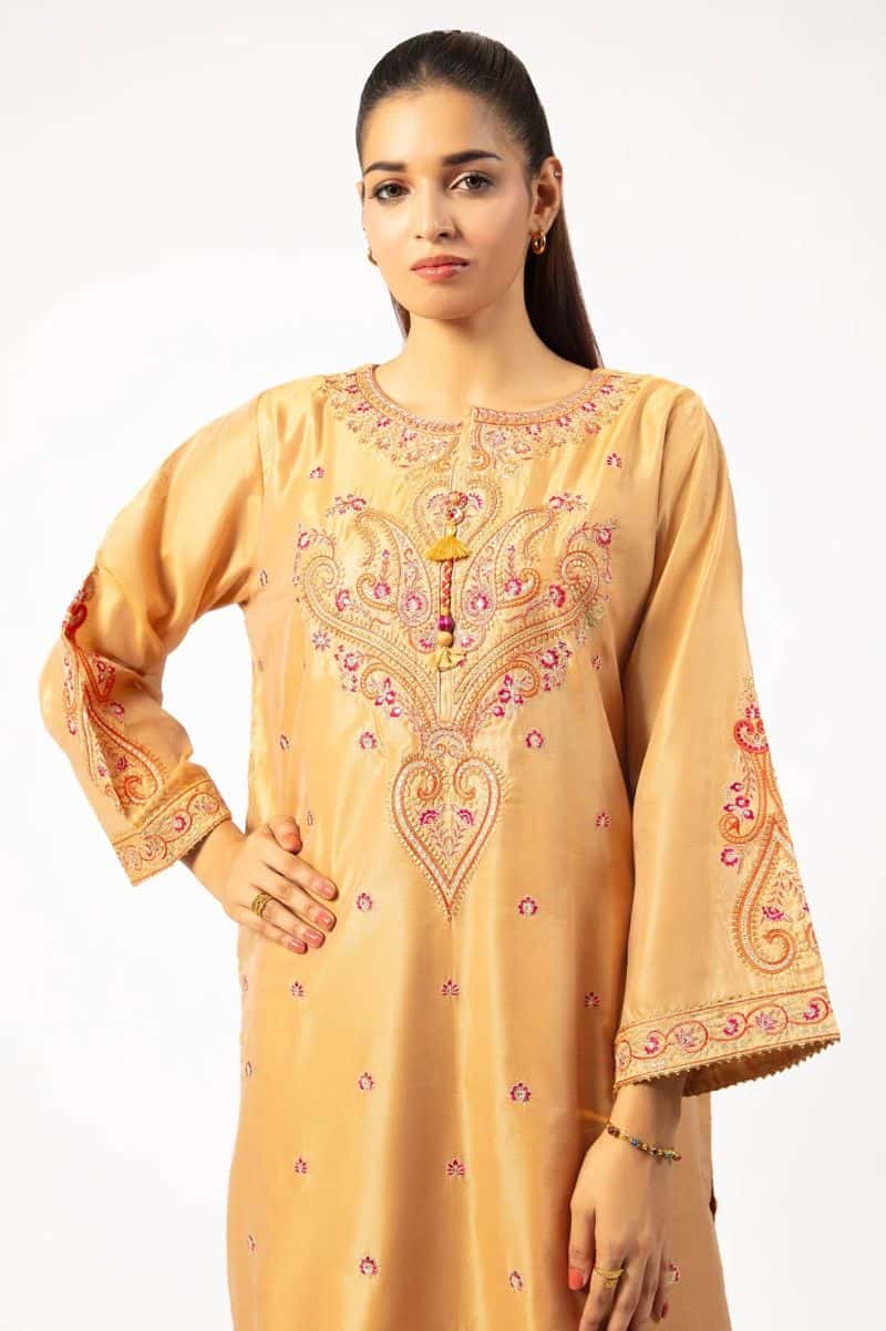 Mustard Embroidered Kurti - alternate view