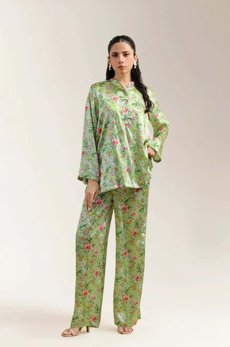 Printed Road Line Silk-Green 2PC