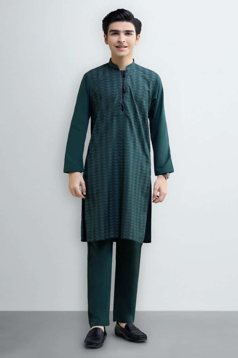 Bottle Green Teens Kurta Pajama