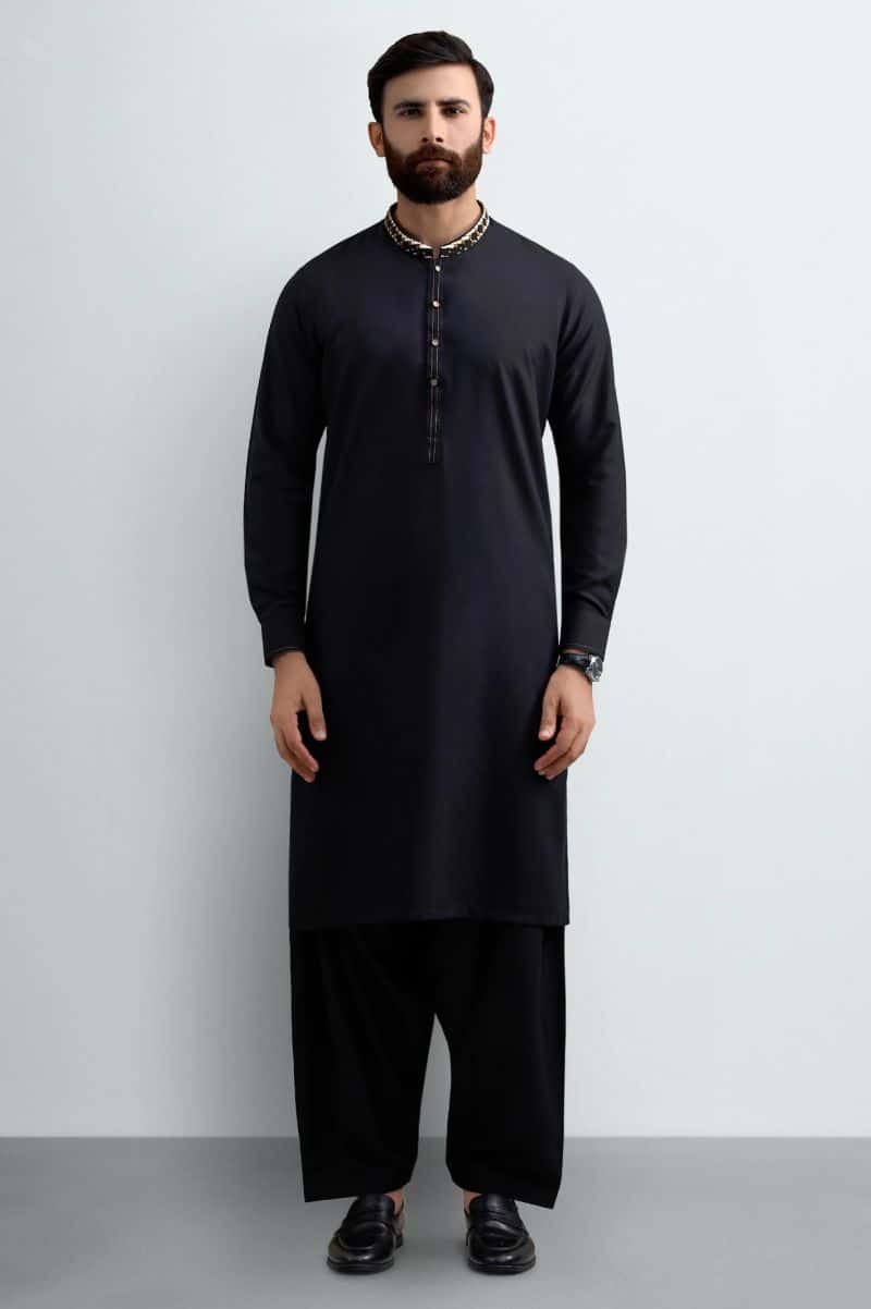 Black Wash & Wear Shalwar Kameez - alternate view