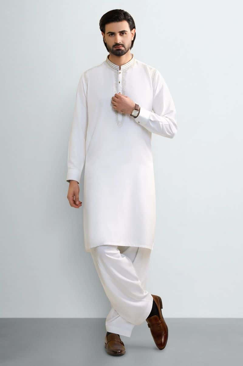 Cream Wash & Wear Shalwar Kameez (TASSAVUR) - alternate view