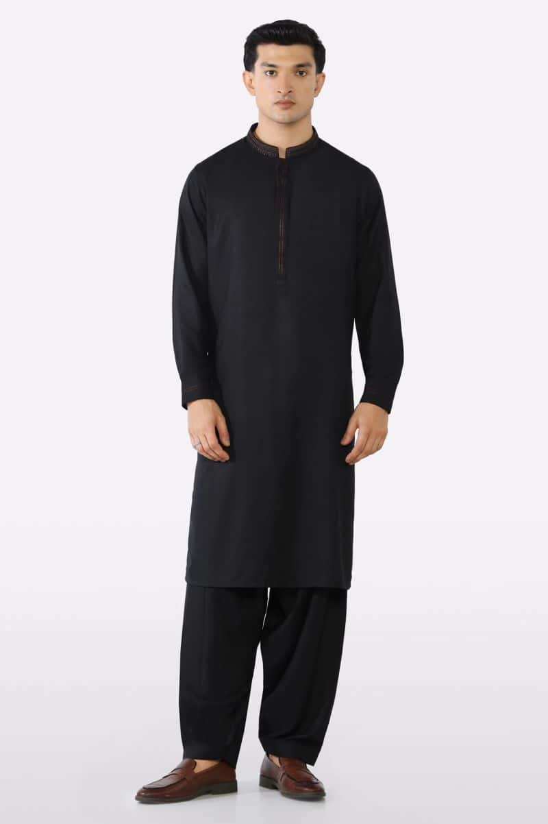Black Wash & Wear Shalwar Kameez - alternate view