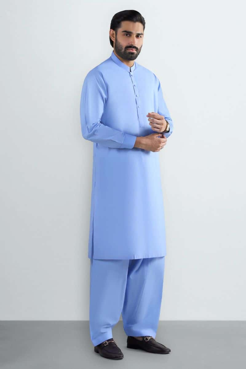 Sky Blue Cotton Shalwar Kameez - alternate view