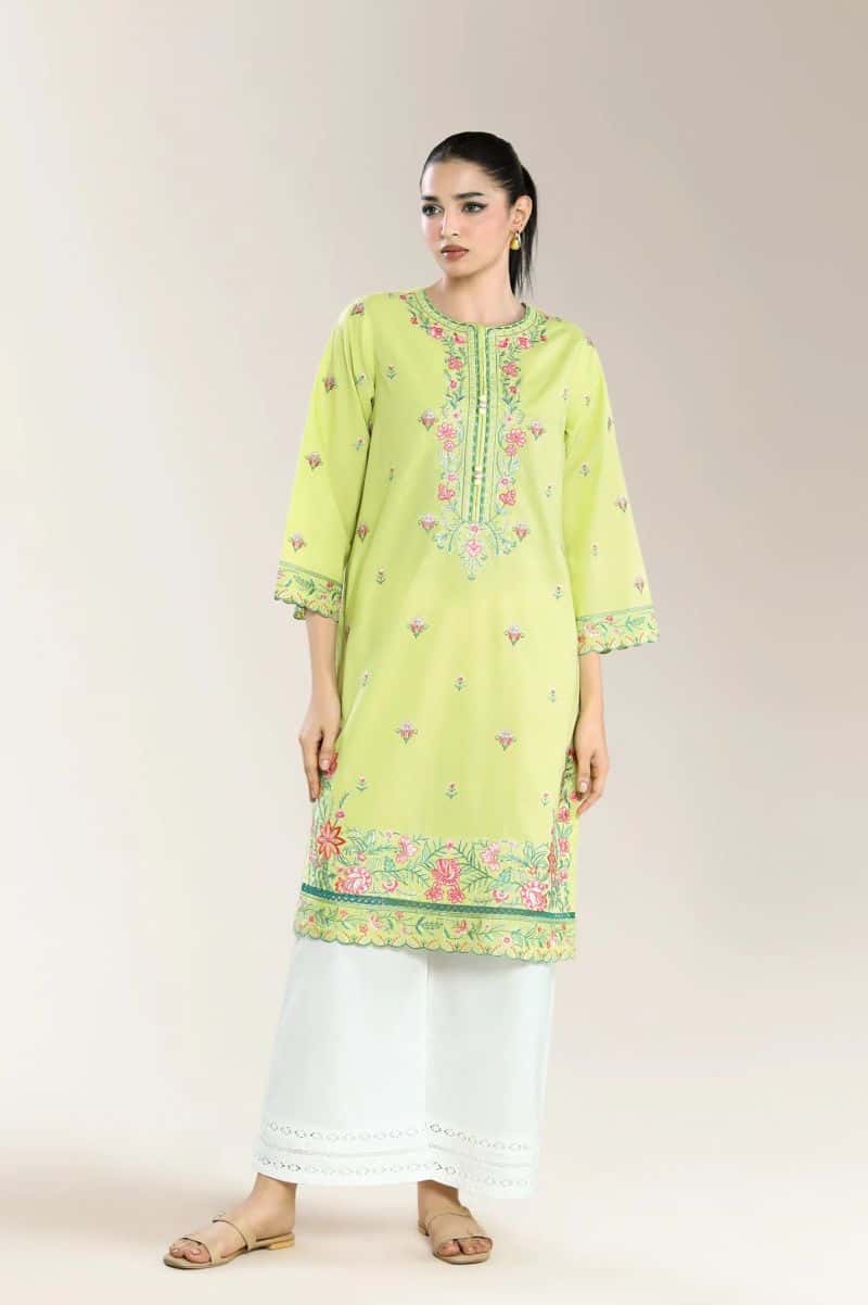 Embroidered Cambric-Parrot Green Shirt