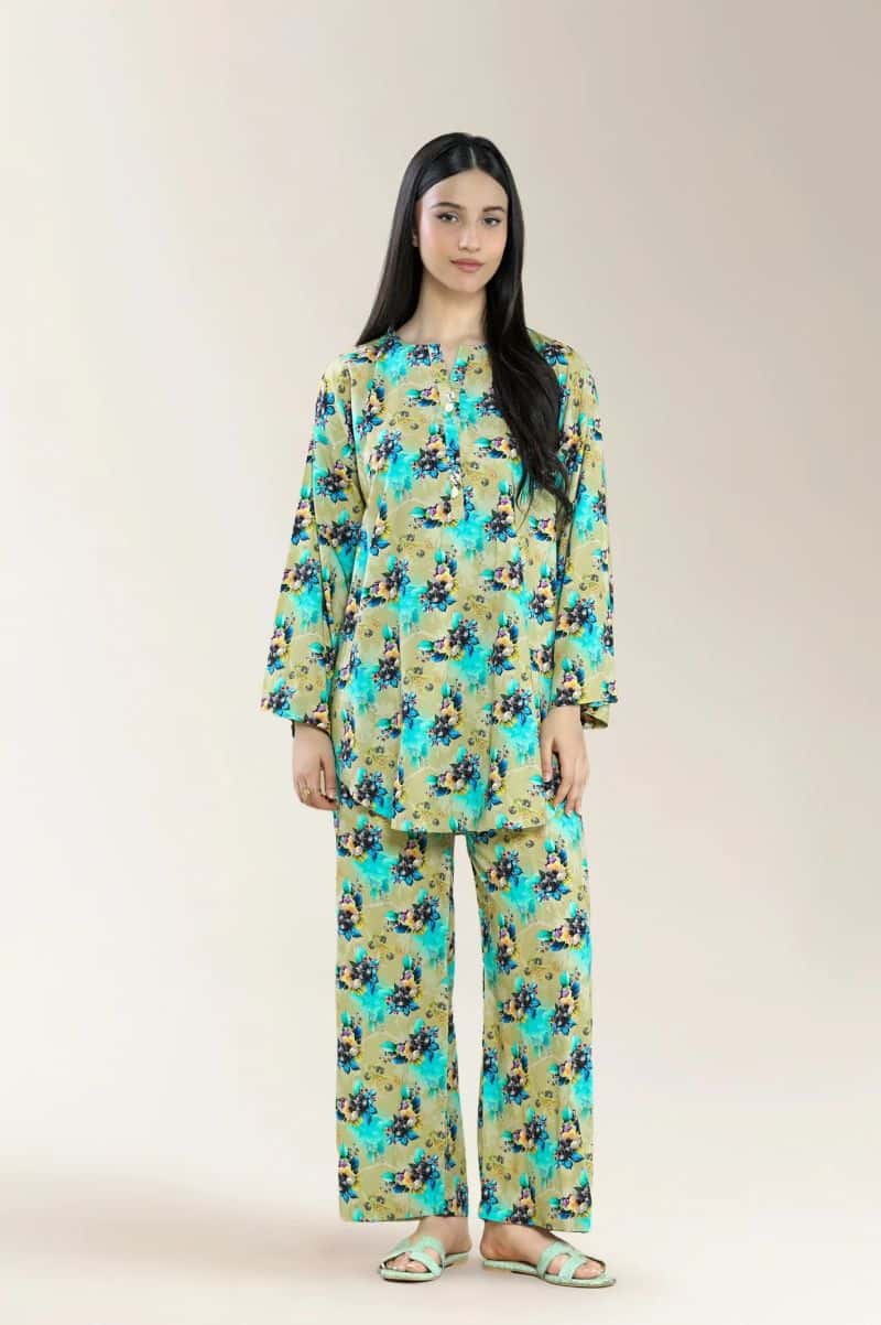 Printed Viscose Linen-Olive Green 2Pc