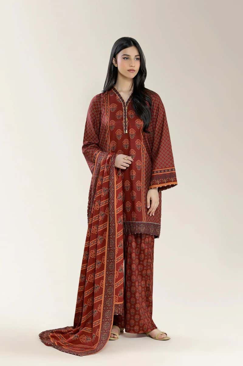 Printed Viscose-Maroon 3Pc