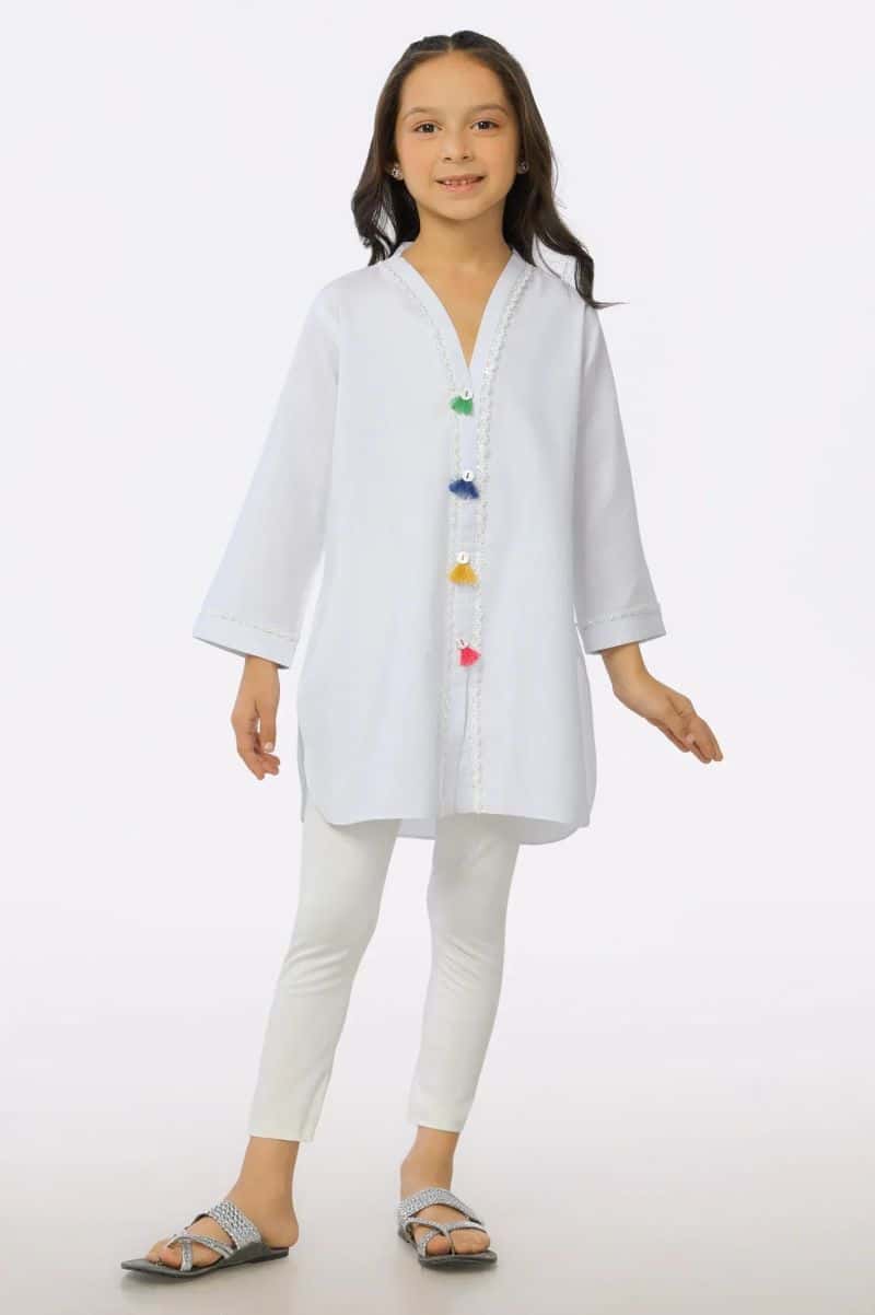 White Chambray Dyed Girls Kurti - alternate view