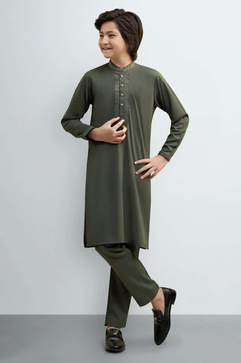 Dark Olive Teens Kurta Pajama
