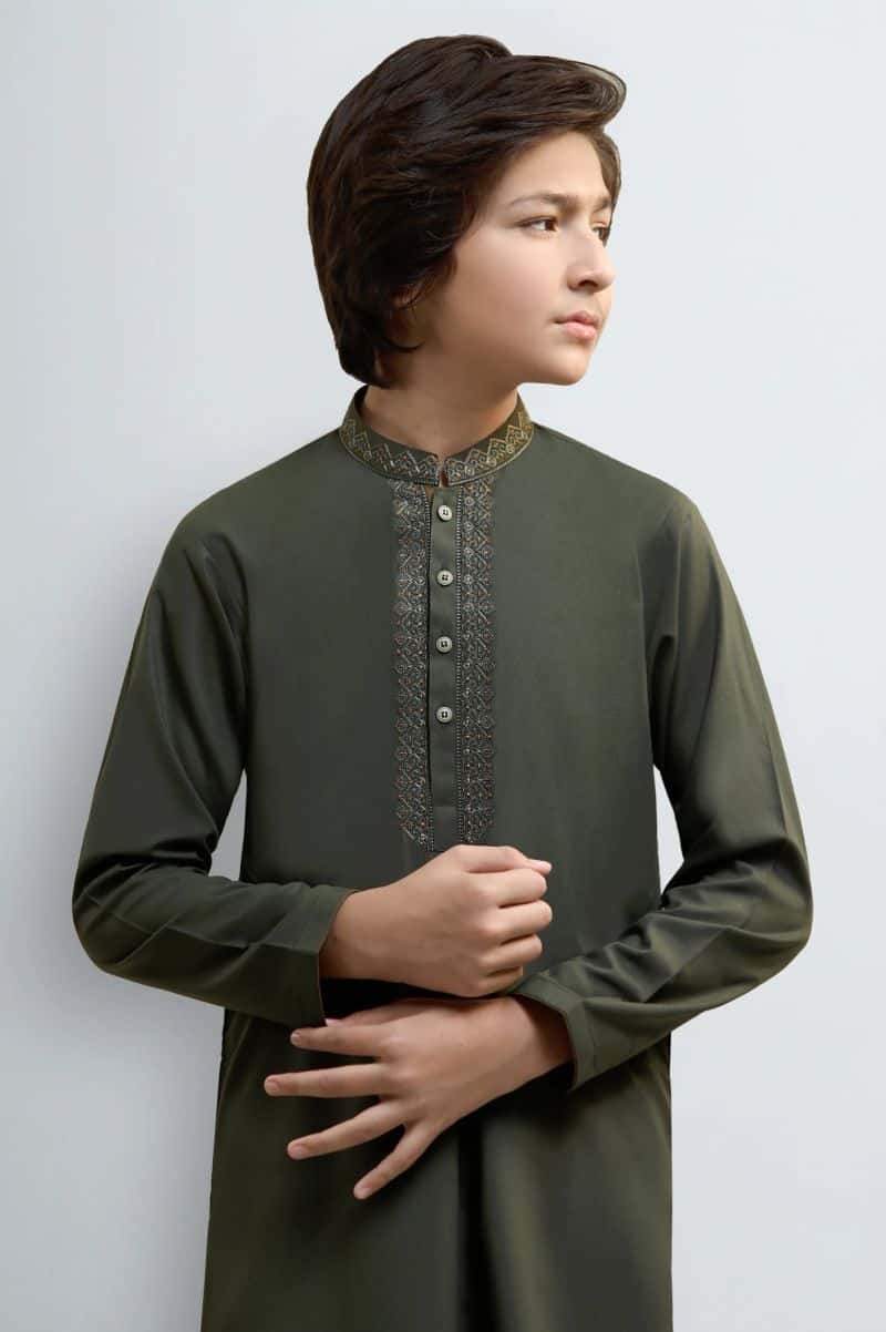 Dark Olive Teens Kurta Pajama - alternate view