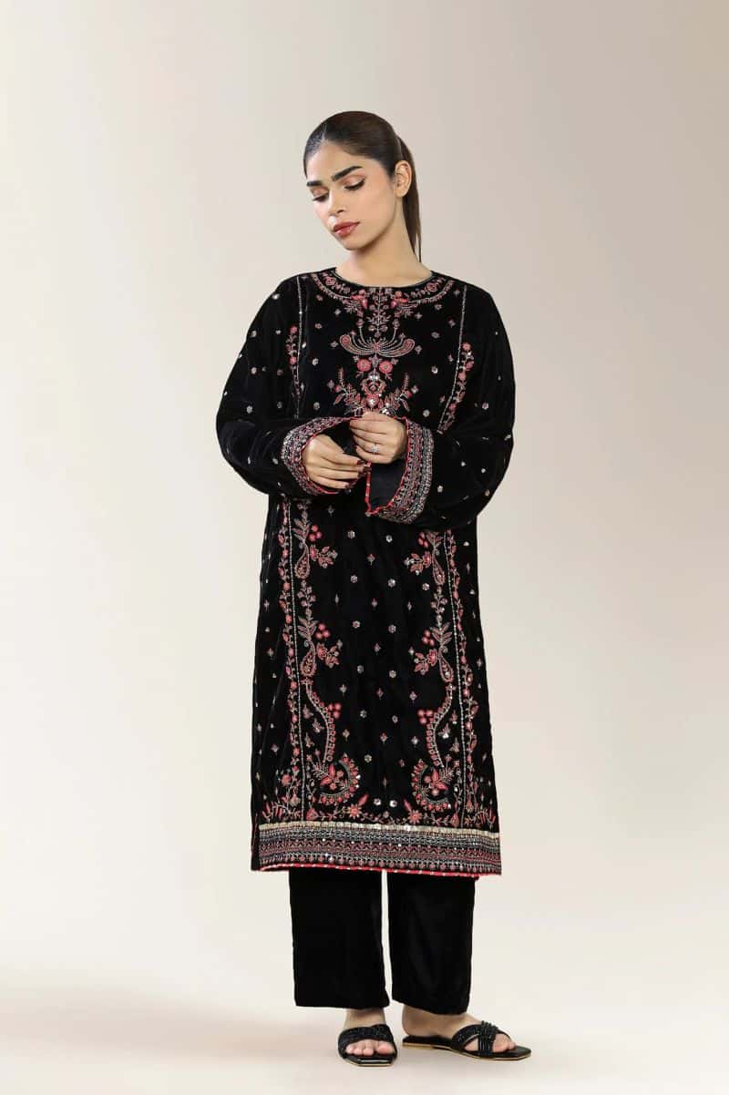 Embroidered Velvet Black 2PC