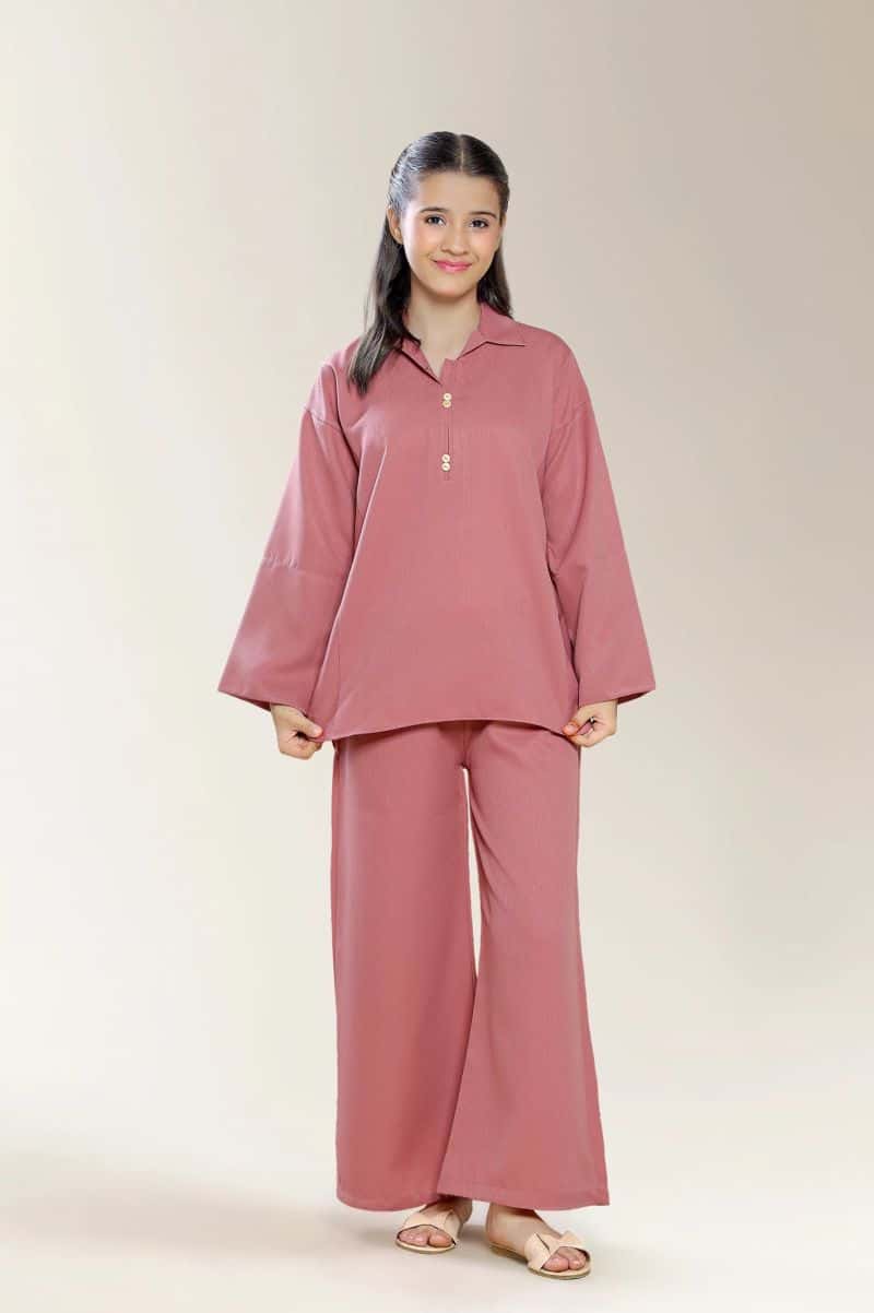 Polyester Dobby Pink Teens 2PC
