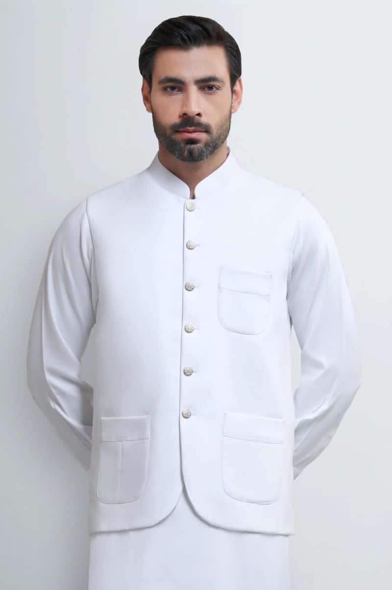 Off White Shalwar Kameez with Waistcoat - alternate view