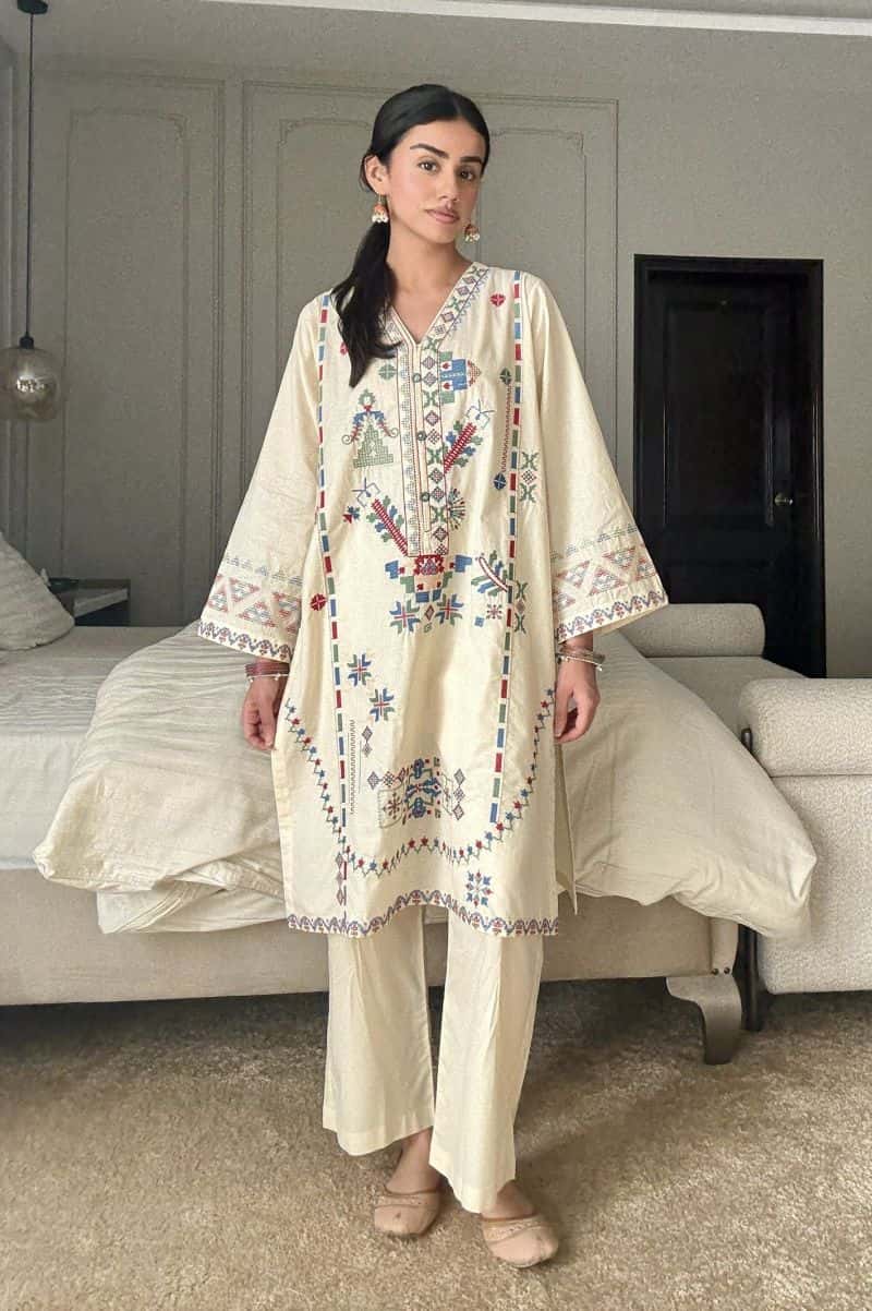 Embroidered Ivory 2PC