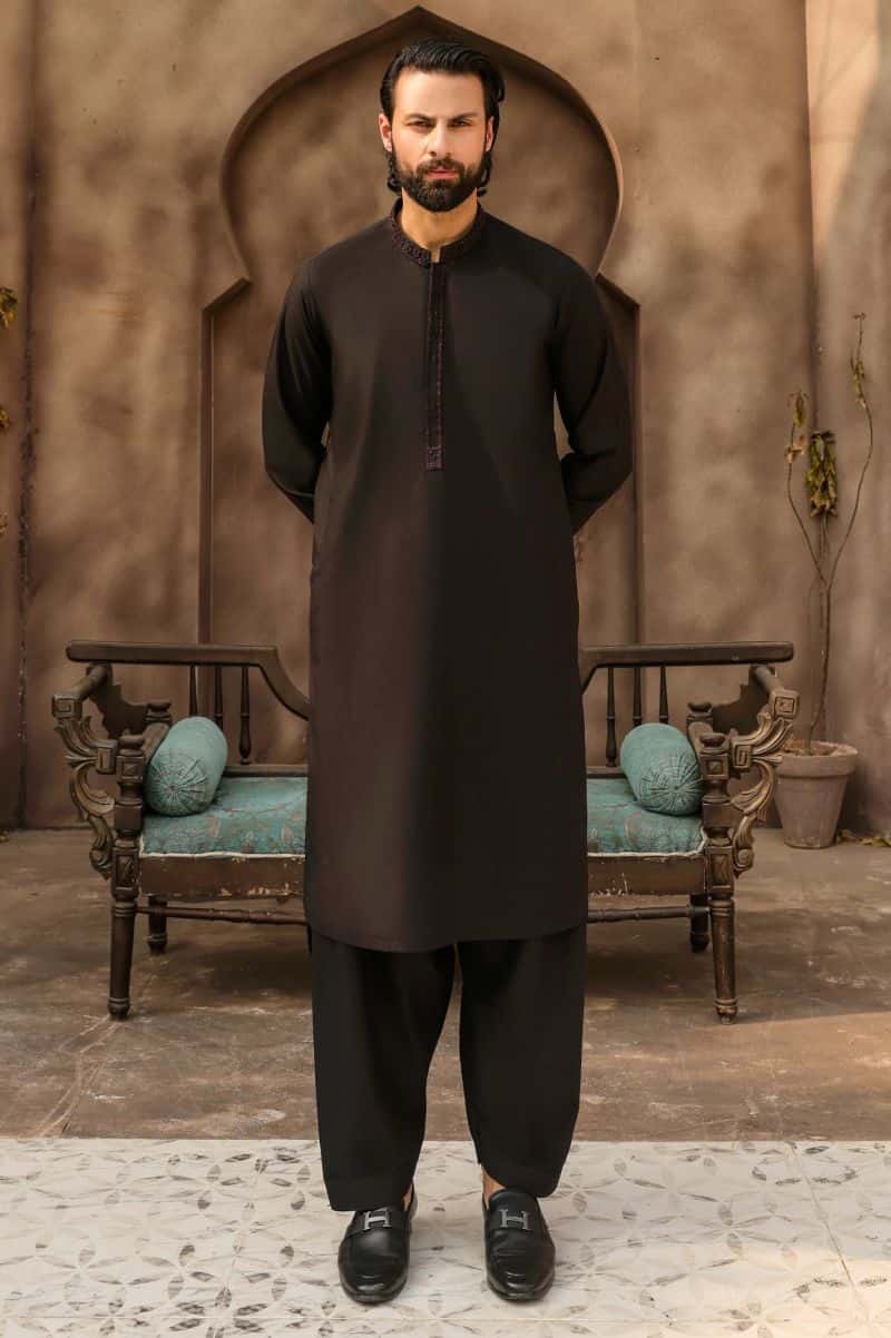 Black Wash & Wear Shalwar Kameez - alternate view