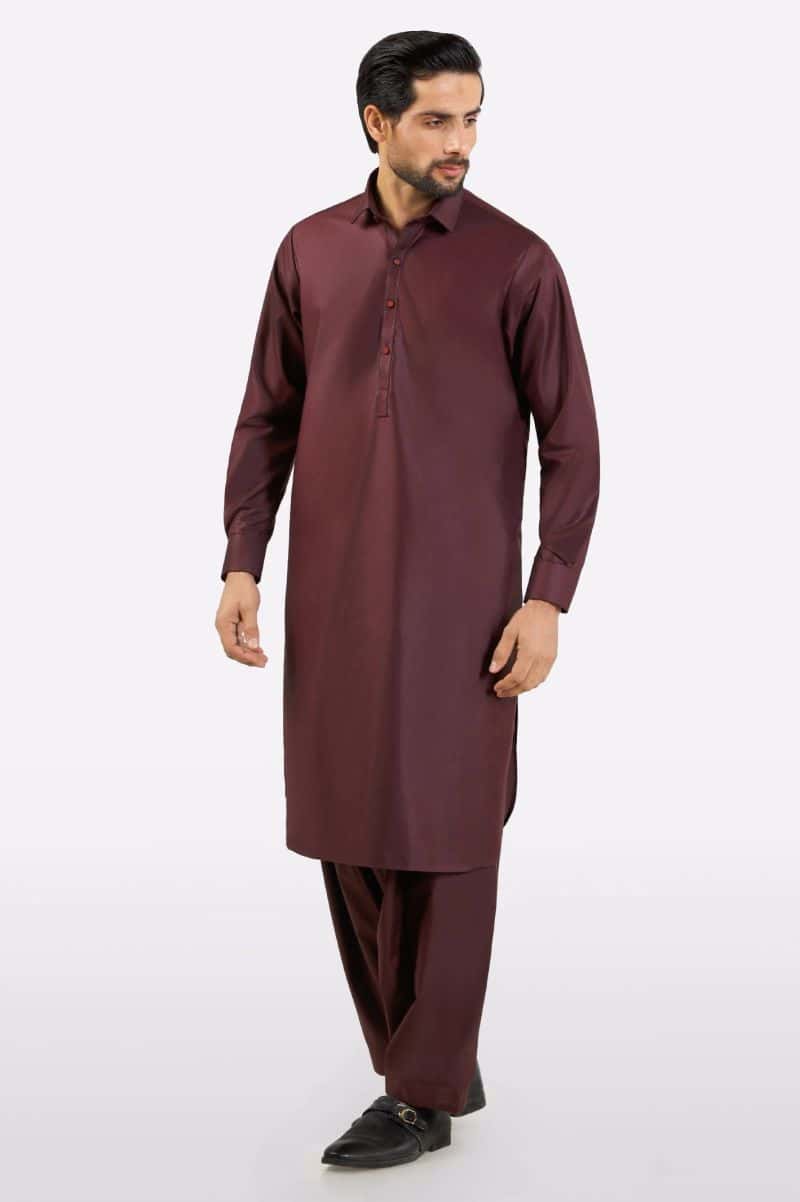 Maroon Wash & Wear Shalwar Kameez - alternate view