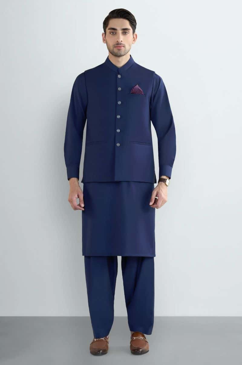 Royal Blue Shalwar Kameez with Waistcoat