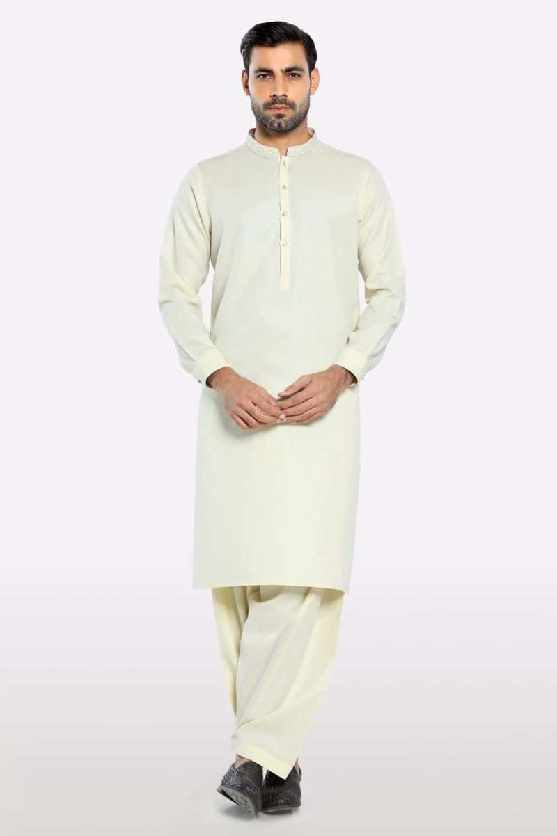 Cream Wash & Wear Shalwar Kameez - alternate view