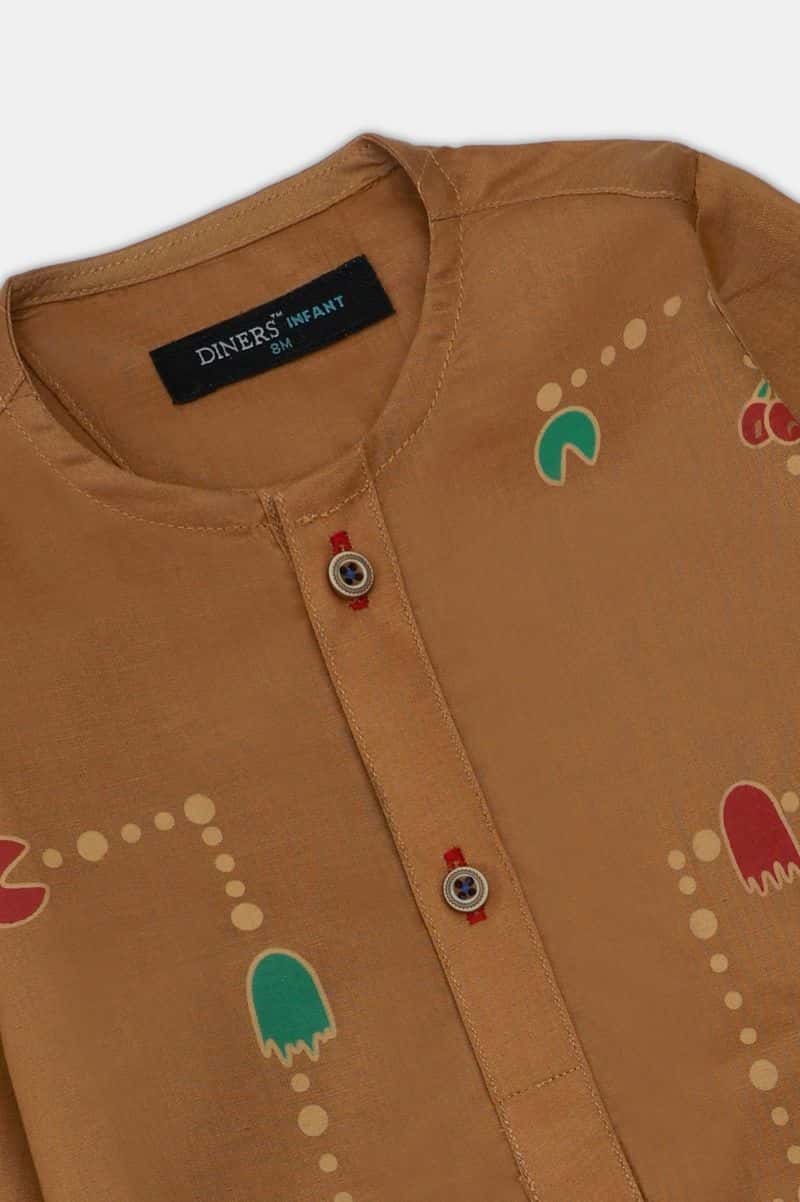 D-Brown Infant Screen Printed Kurta Shalwar - alternate view