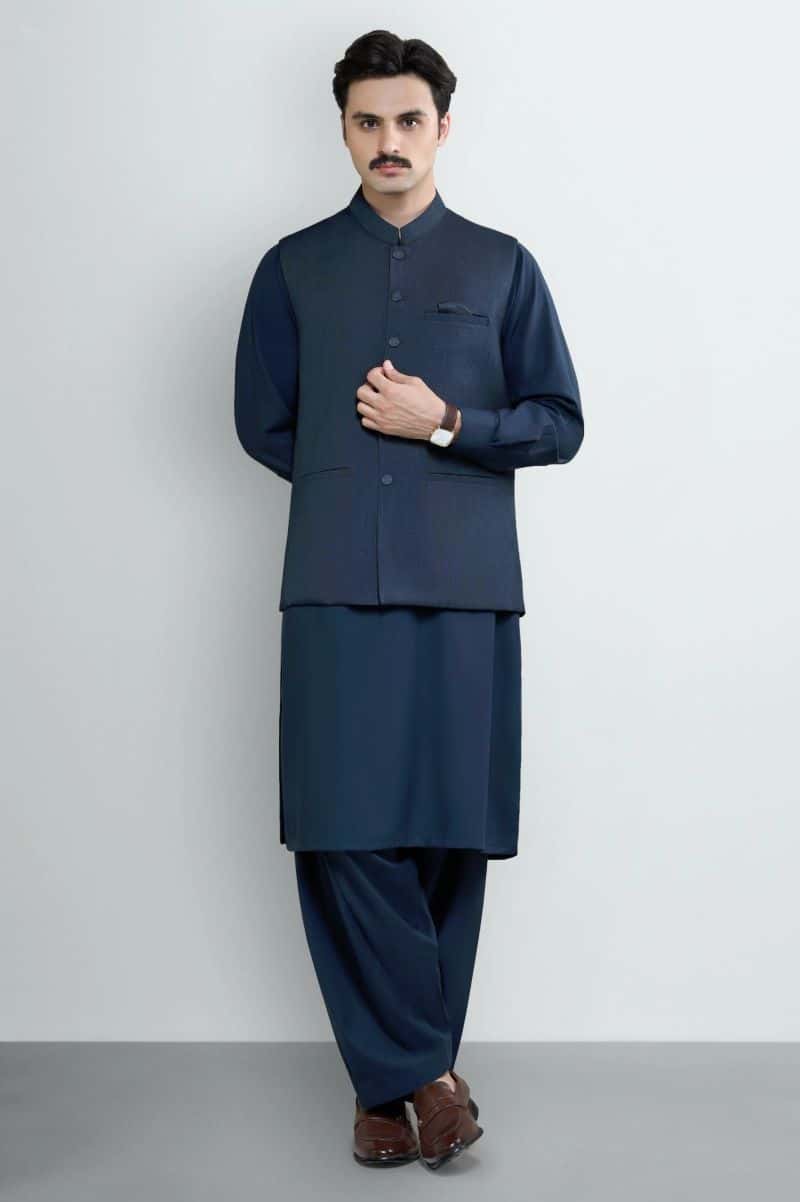 Dark Blue Shalwar Kameez with Waistcoat