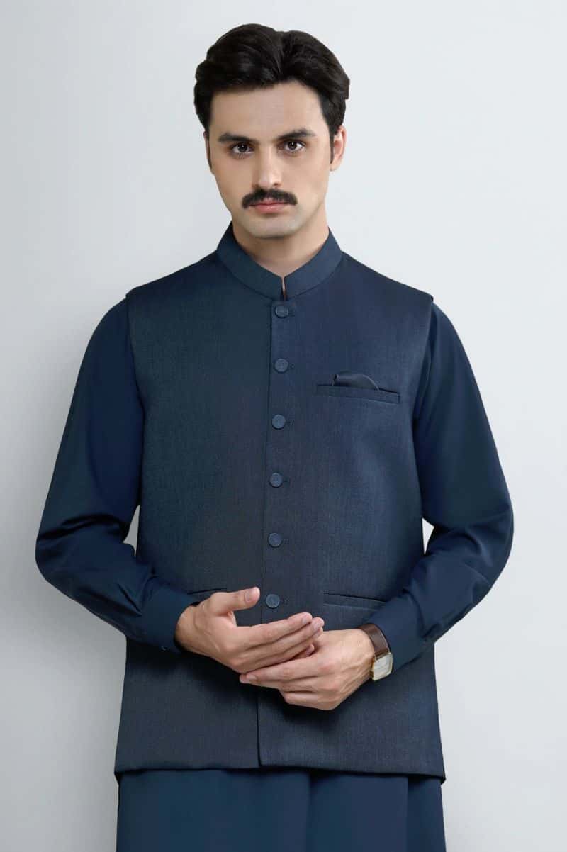 Dark Blue Shalwar Kameez with Waistcoat - alternate view