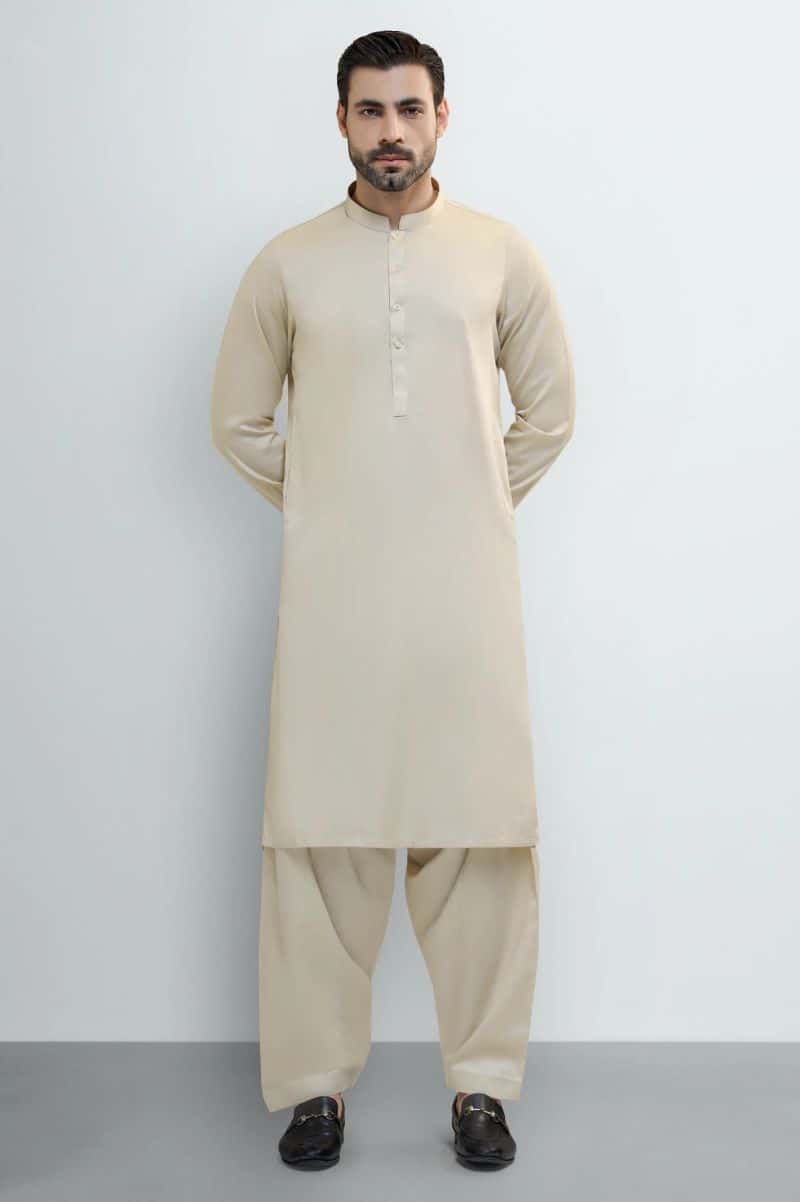 Dark Fawn Cotton Shalwar Kameez - alternate view