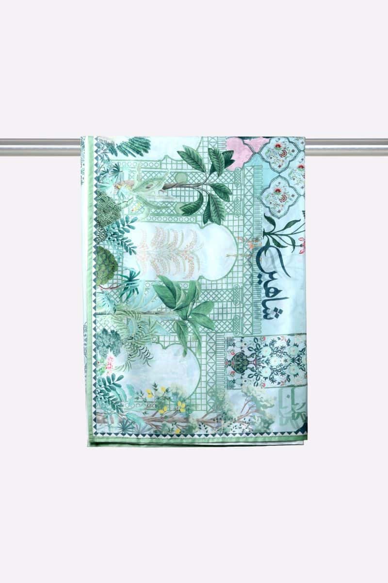 Poly Silk Printed Stole-Green