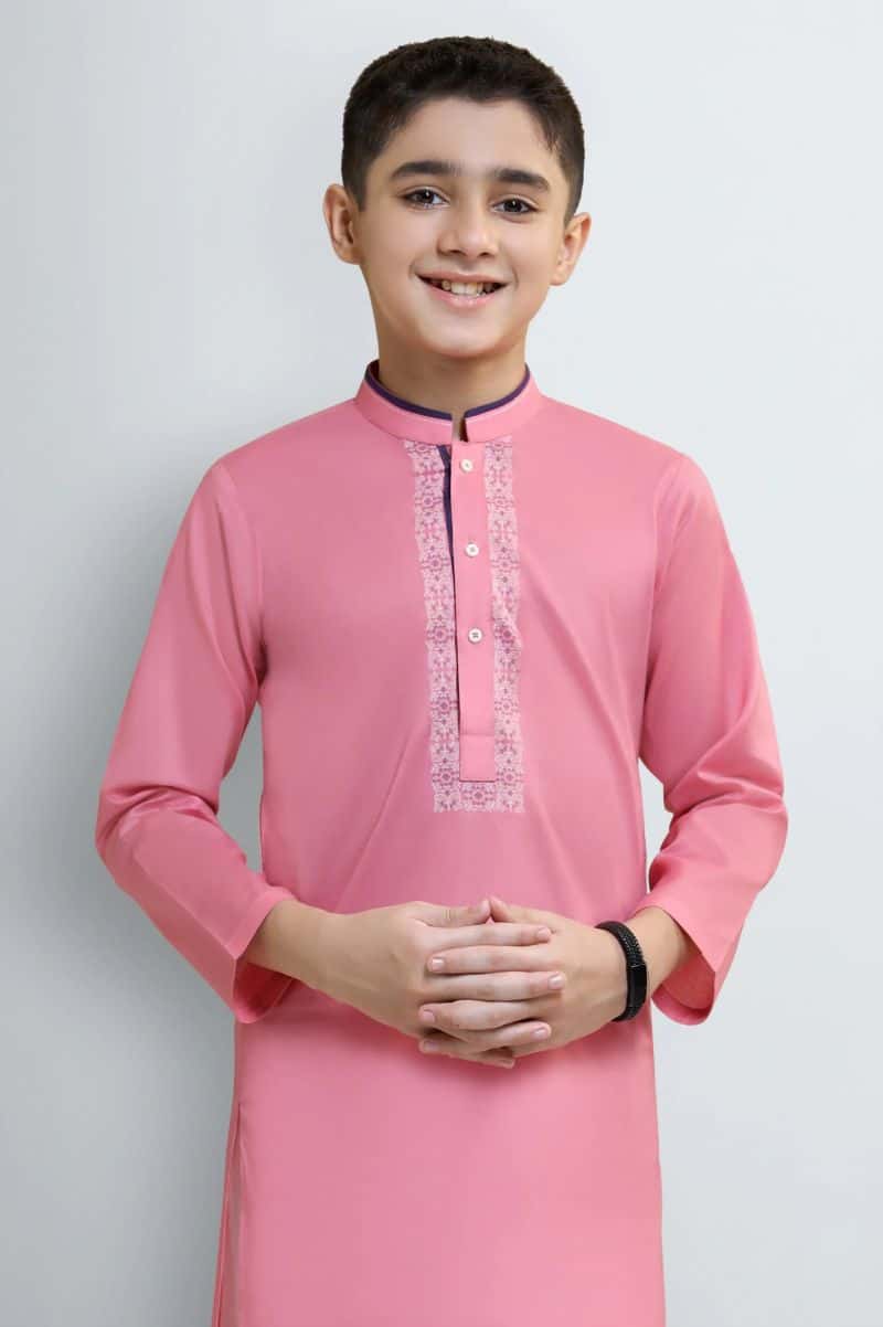 Dark Pink Boys Screen Printed Kurta Pajama - alternate view