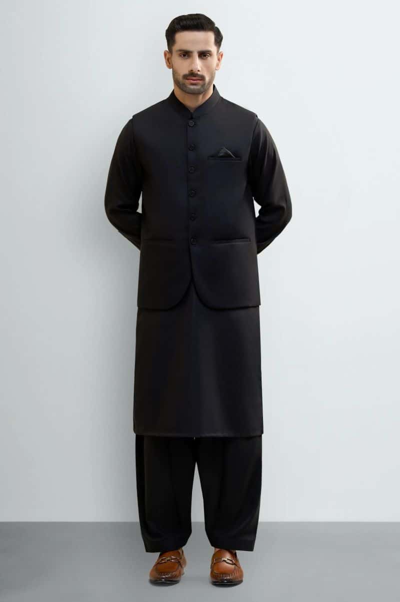 Black Shalwar Kameez with Waistcoat
