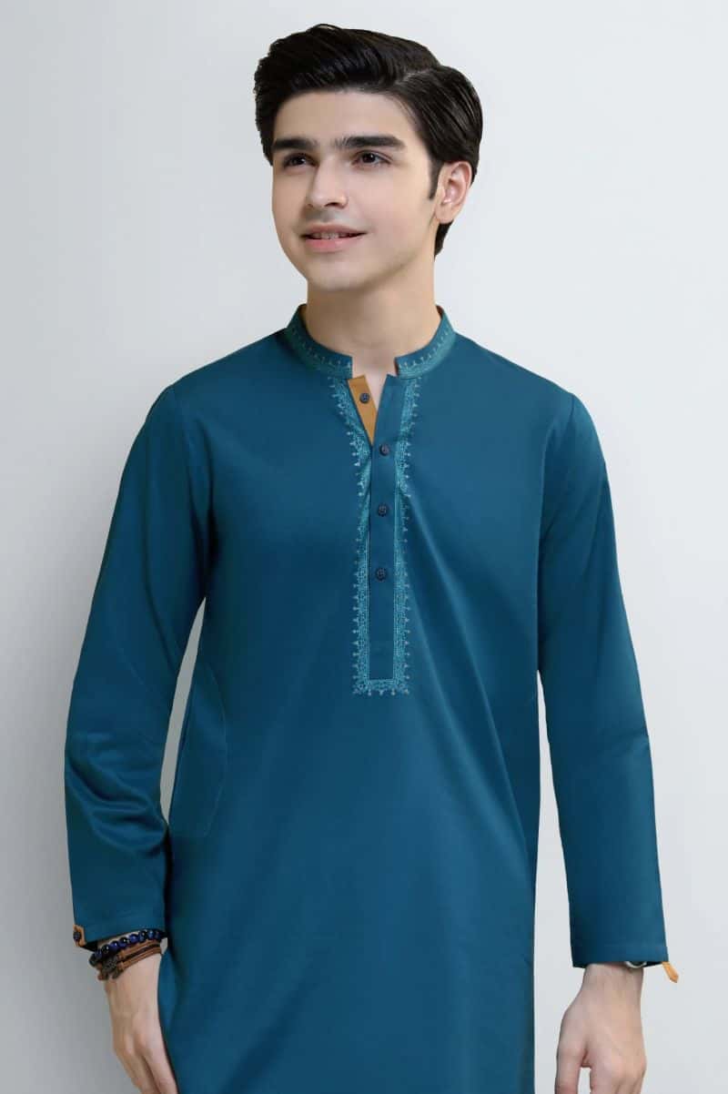Teal Blue Teens Kurta Pajama - alternate view