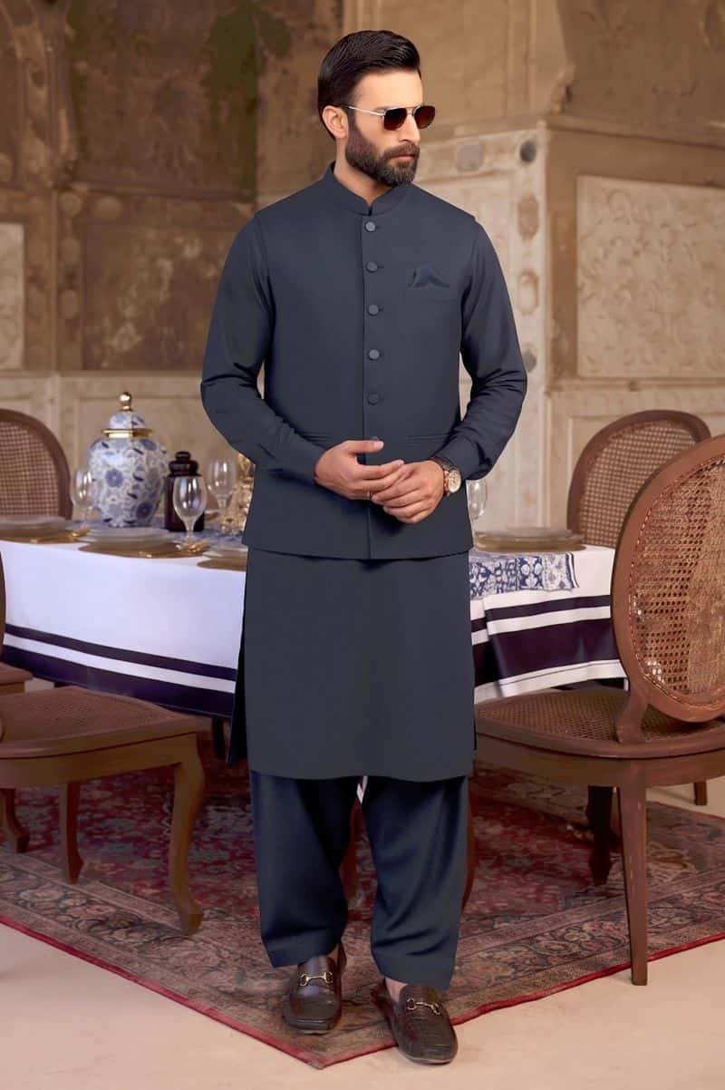 Navy Blue Shalwar Kameez with Waistcoat