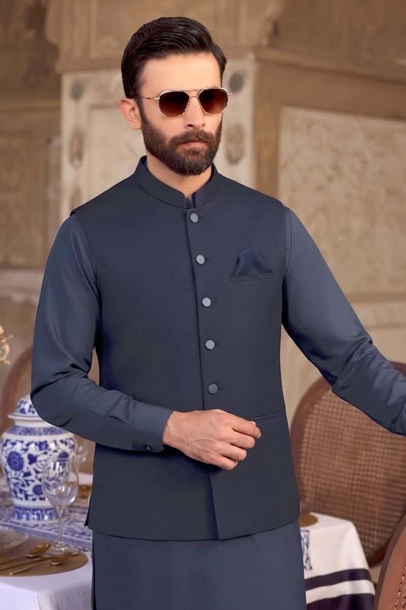 Navy Blue Shalwar Kameez with Waistcoat - alternate view