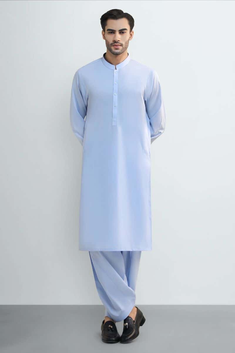 Sky Blue Cotton Shalwar Kameez - alternate view