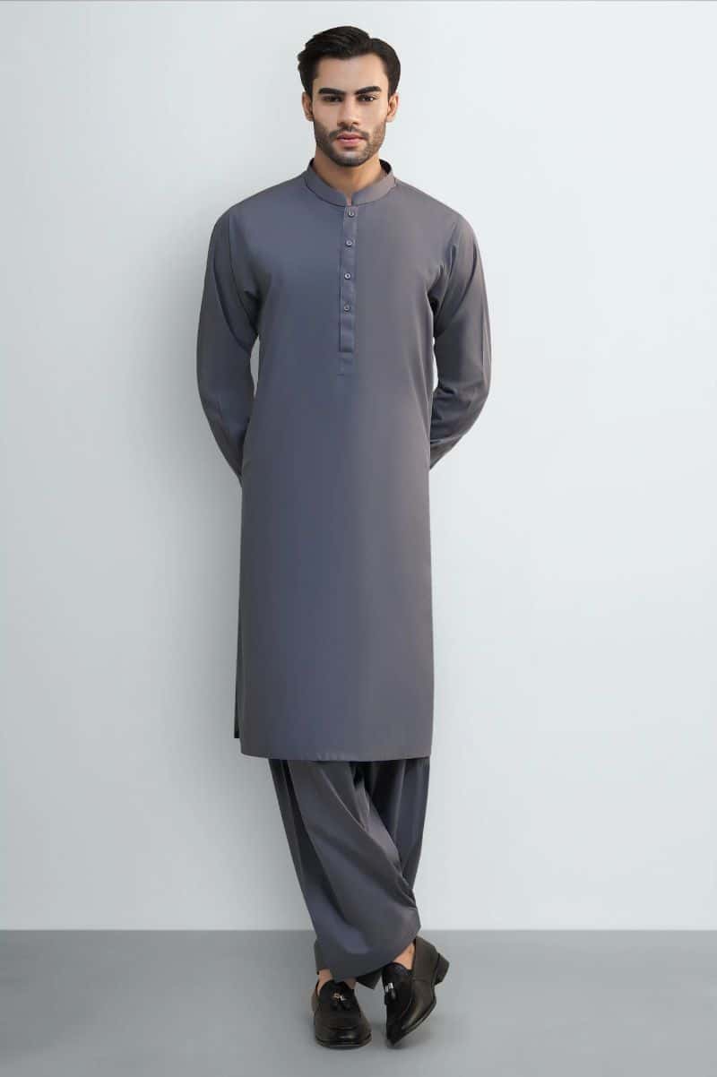 Dark Grey Cotton Shalwar Kameez - alternate view