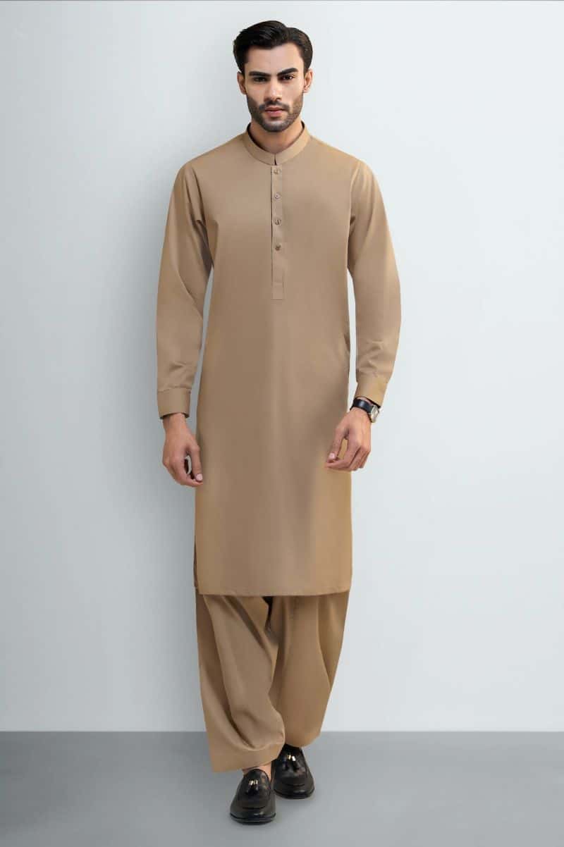 Dark Fawn Cotton Shalwar Kameez - alternate view