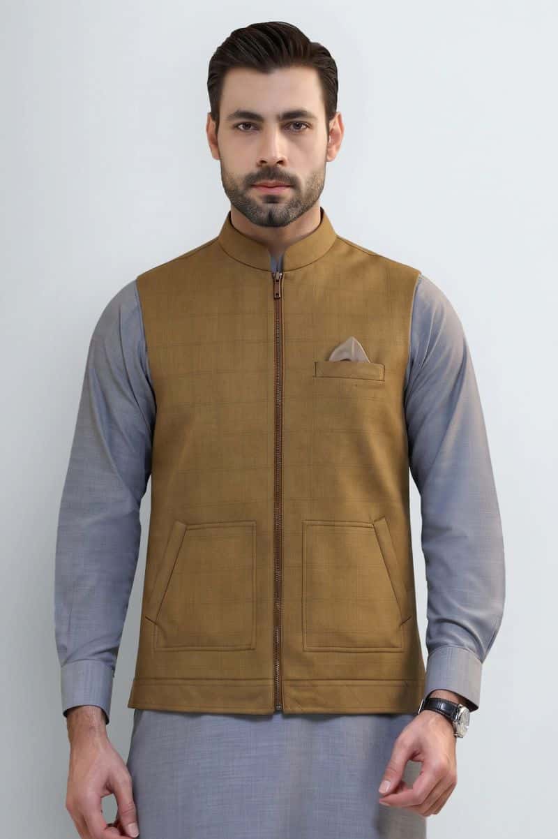 Light Brown Zipper Waistcoat