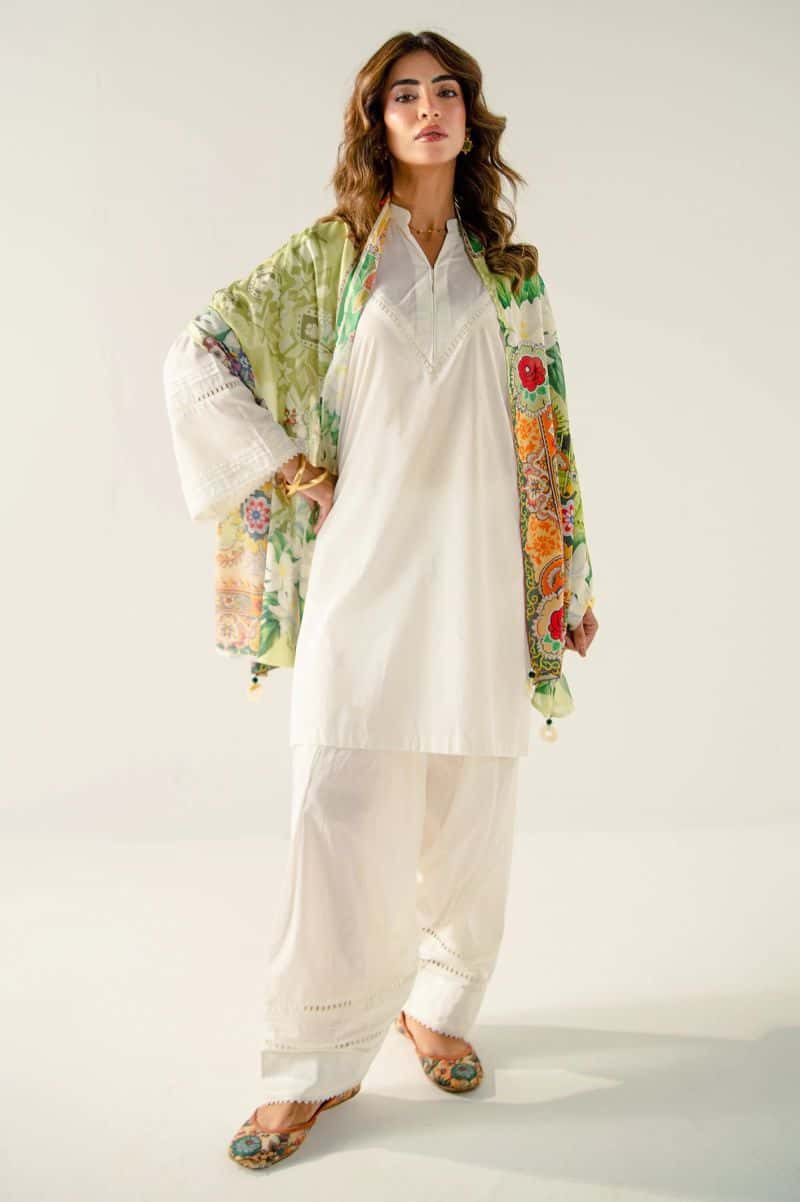 Poly Silk Printed Stole-Green