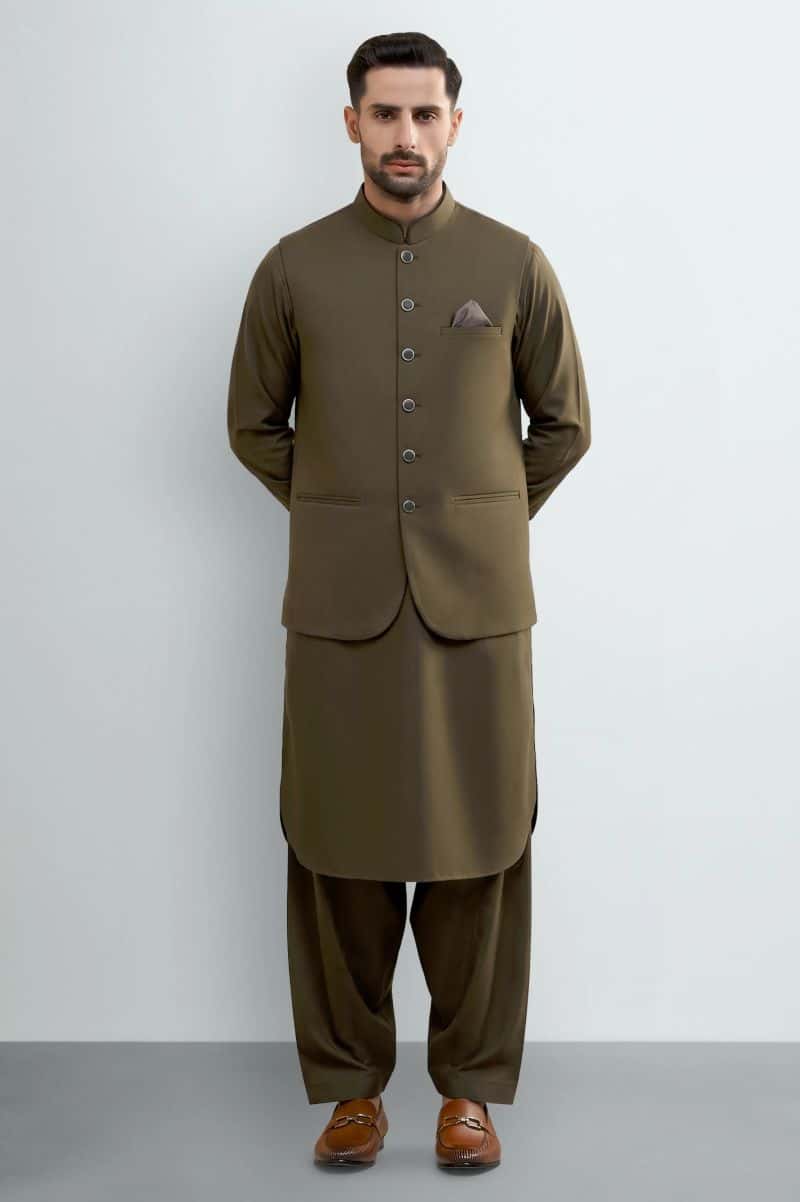 Medium Brown Shalwar Kameez with Waistcoat