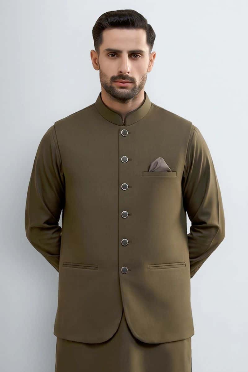 Medium Brown Shalwar Kameez with Waistcoat - alternate view