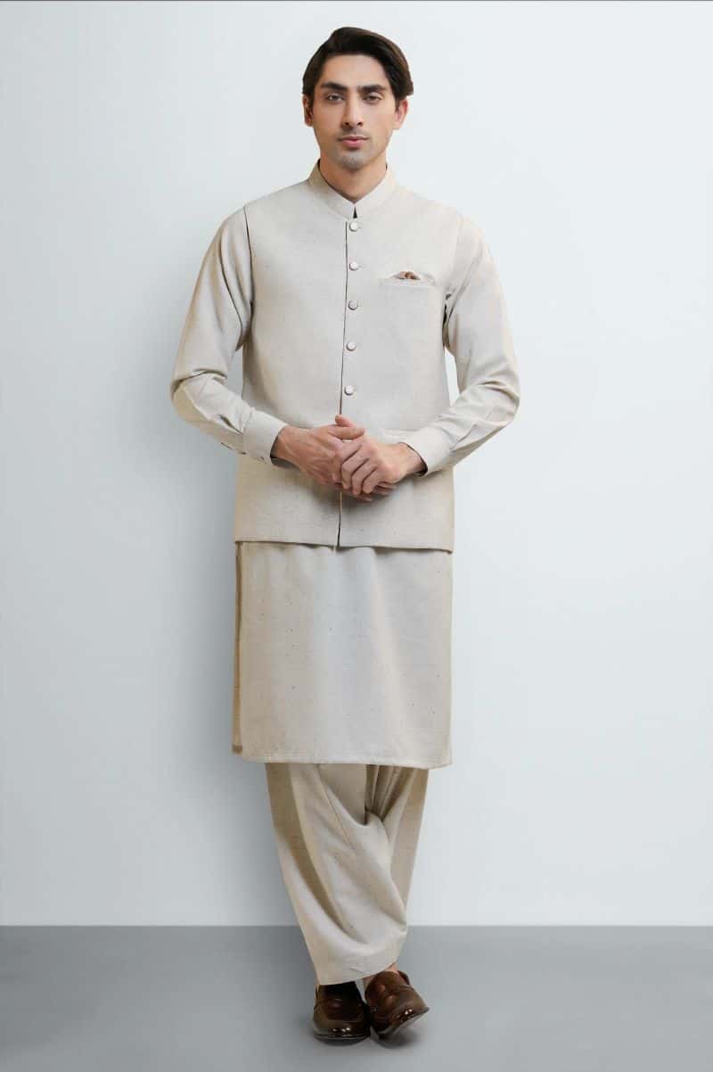 Sand Shalwar Kameez with Waistcoat